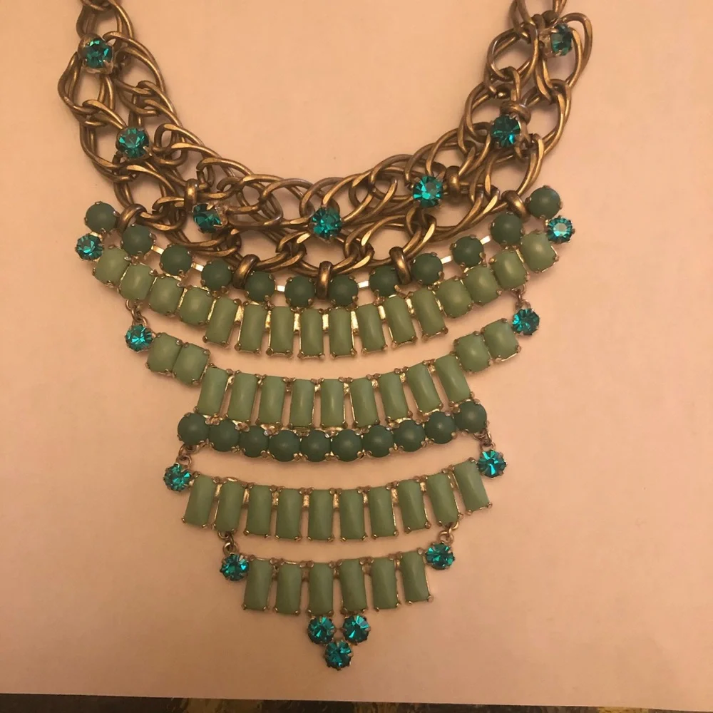 Fossil Necklace Layers of Blue Stones Rhinestones